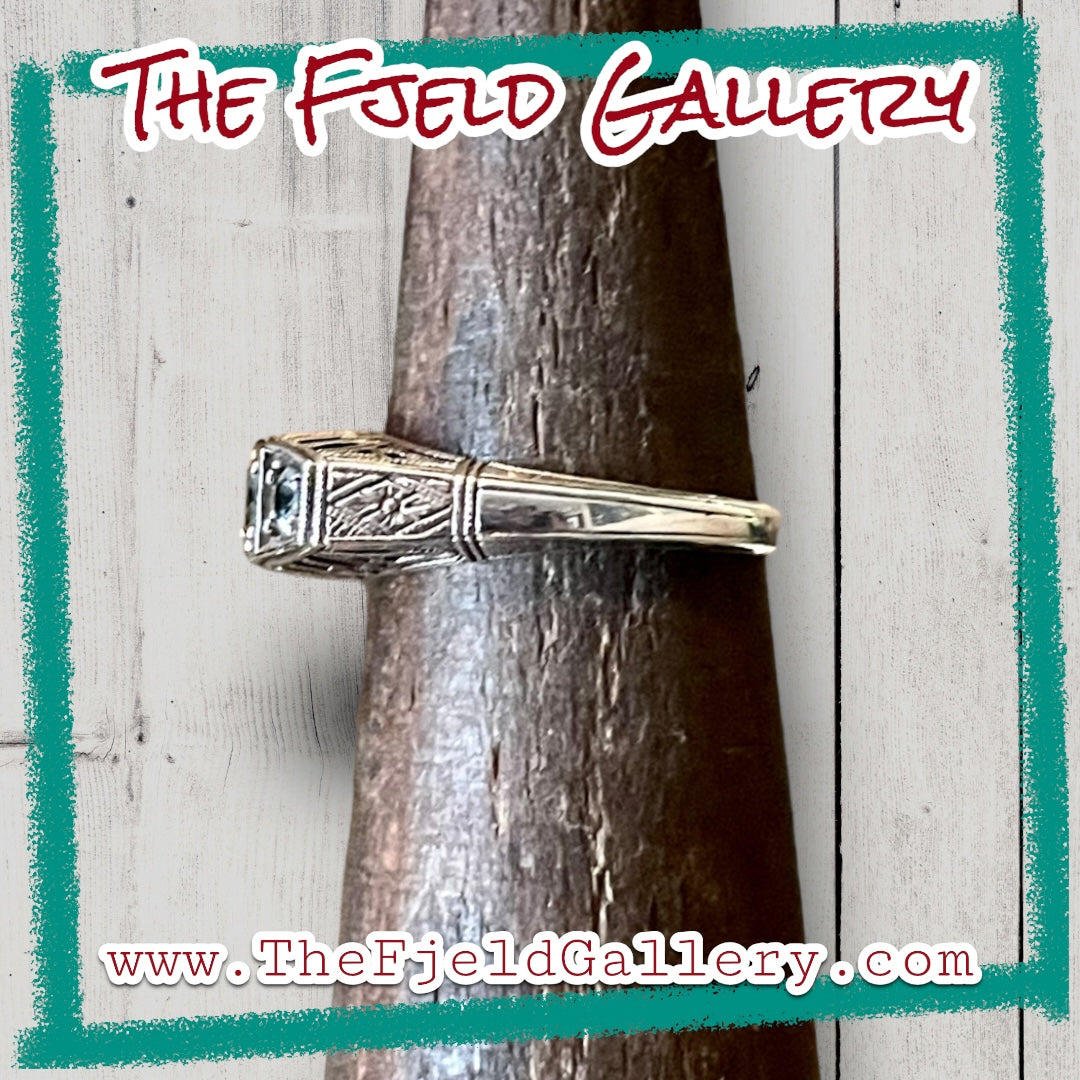 Aquamarine & Peridot Victorian Sterling Silver Filigree Ring