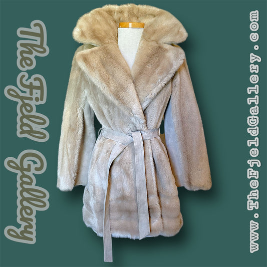 1960’s Tan Beige Suede Leather & Faux Fur Overcoat London Leather by Lilli Ann