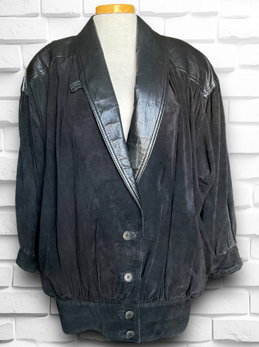 Vintage 1980’s Black Leather & Suede Puffy Oversized Jacket