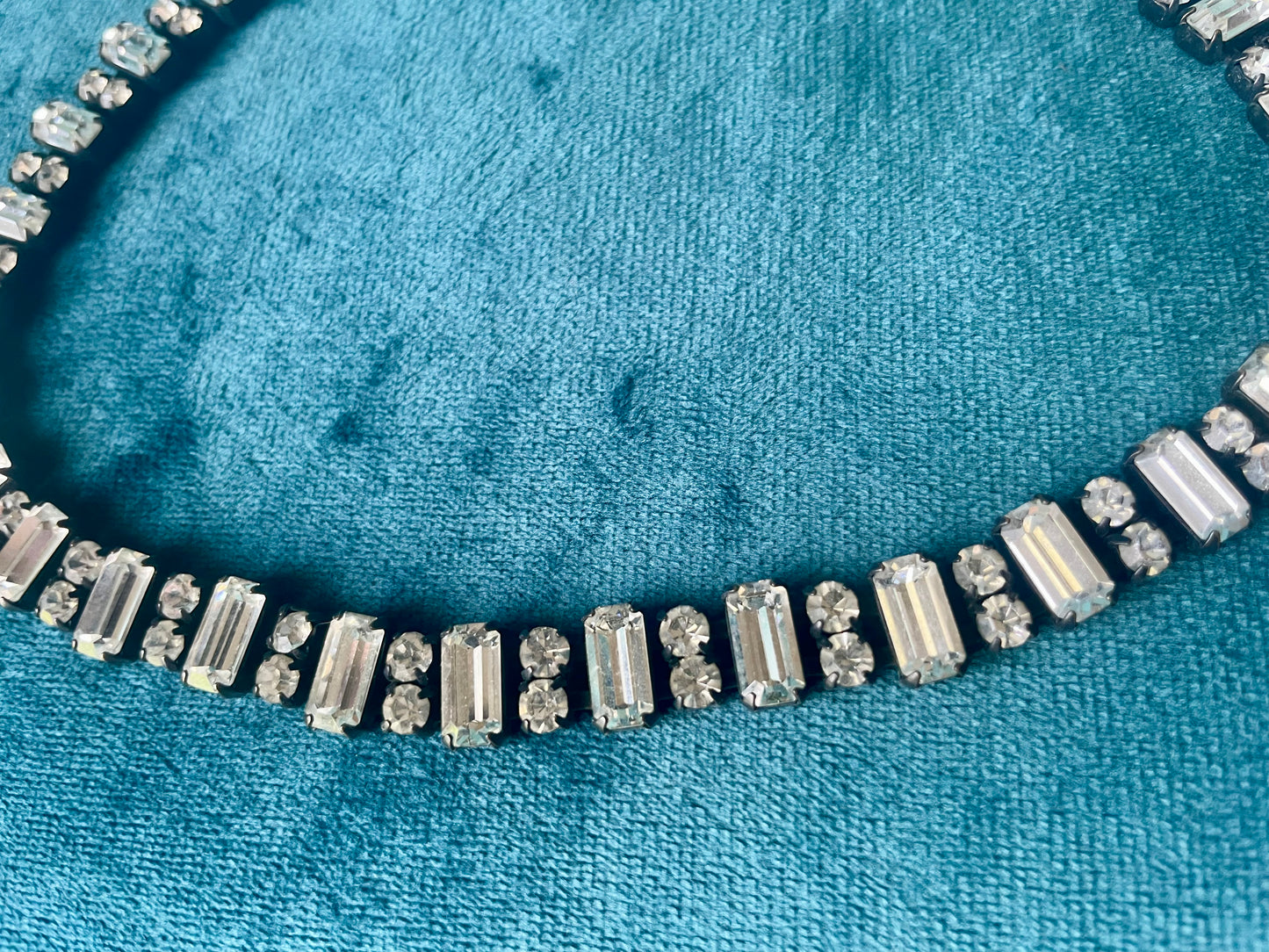 Prong Set Vintage Crystal Black Gunmetal Patina Bridal Choker Necklace
