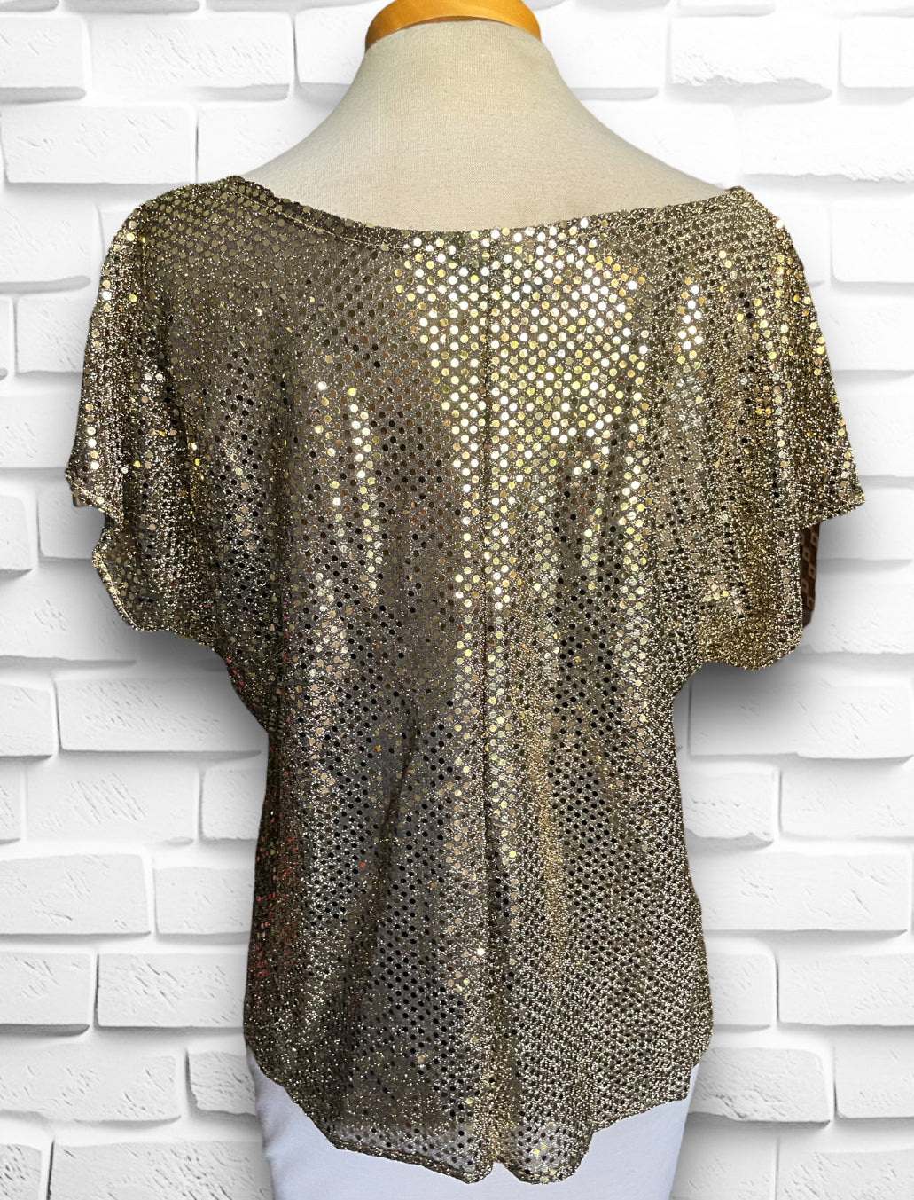 Vintage 1970’s Gold Sequin Fabric Short Sleeve Blouse