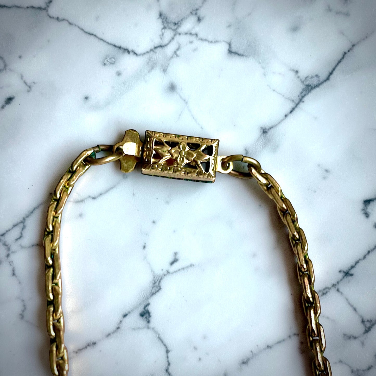 Edwardian Pink Gold Foil Art Glass Dragons Breath Fire Opal Festoon Necklace