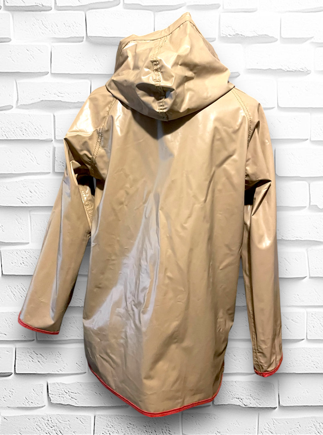 Vintage Reversible Red & Beige Hooded Raincoat Jacket