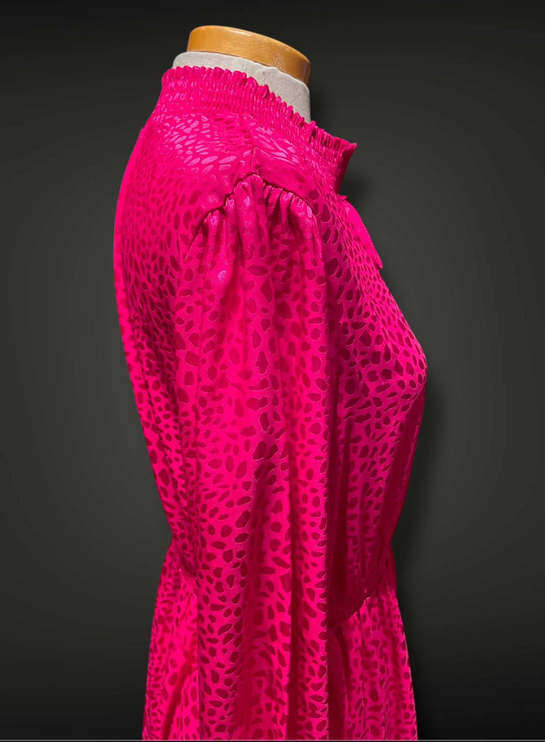 Vintage 1980’s Pink Magenta Shiny Leopard Print Elastic Waist Dress