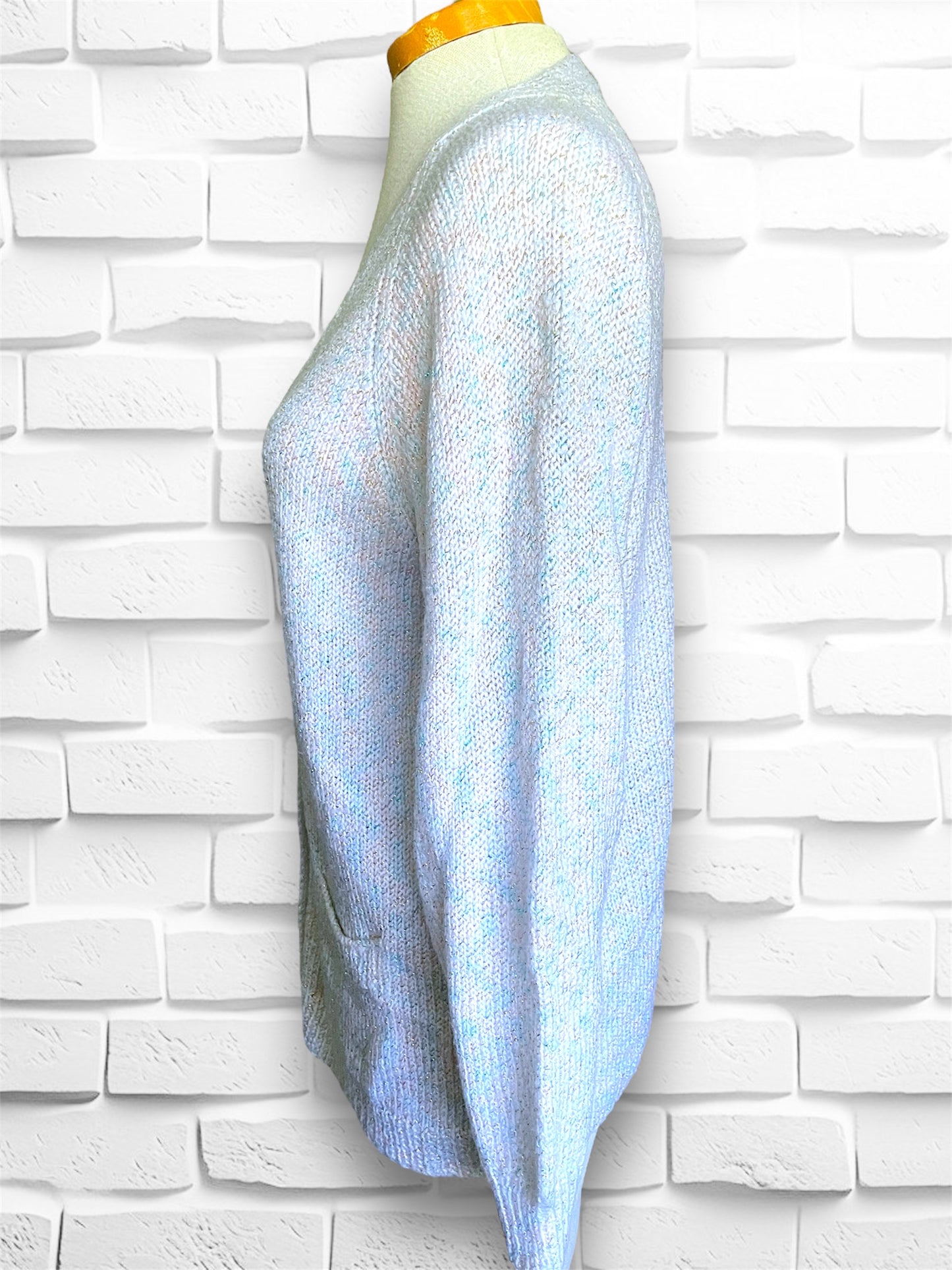 Vintage Light Grey/White Cardigan with Metallic Blue, Pink & Yellow Threading