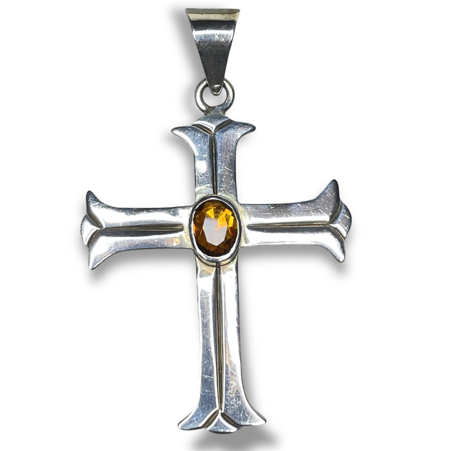 Sterling Silver & Citrine Religious Cross Necklace Pendant