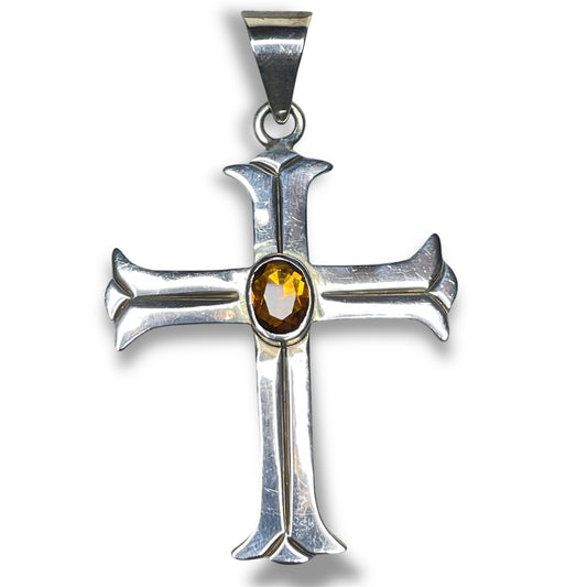 Sterling Silver & Citrine Religious Cross Necklace Pendant