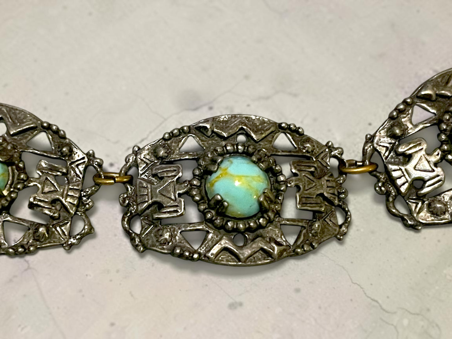 1940’s Southwest Thunderbird Cast Silver Panel Choker Necklace