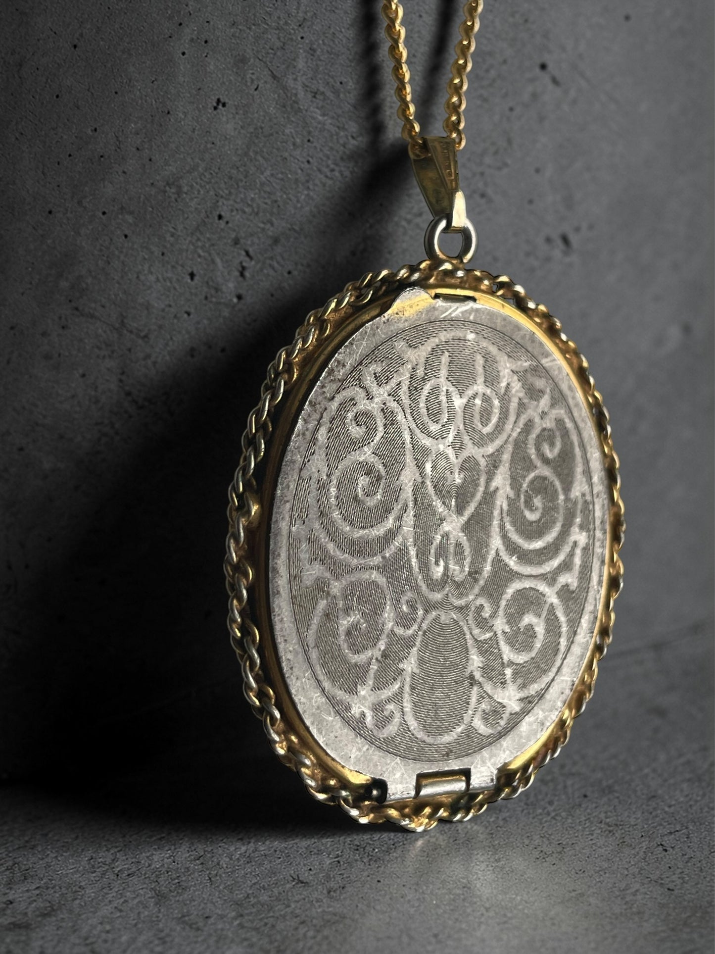 Incredible Victorian Black & White Porcelain Courting Couple Locket Necklace