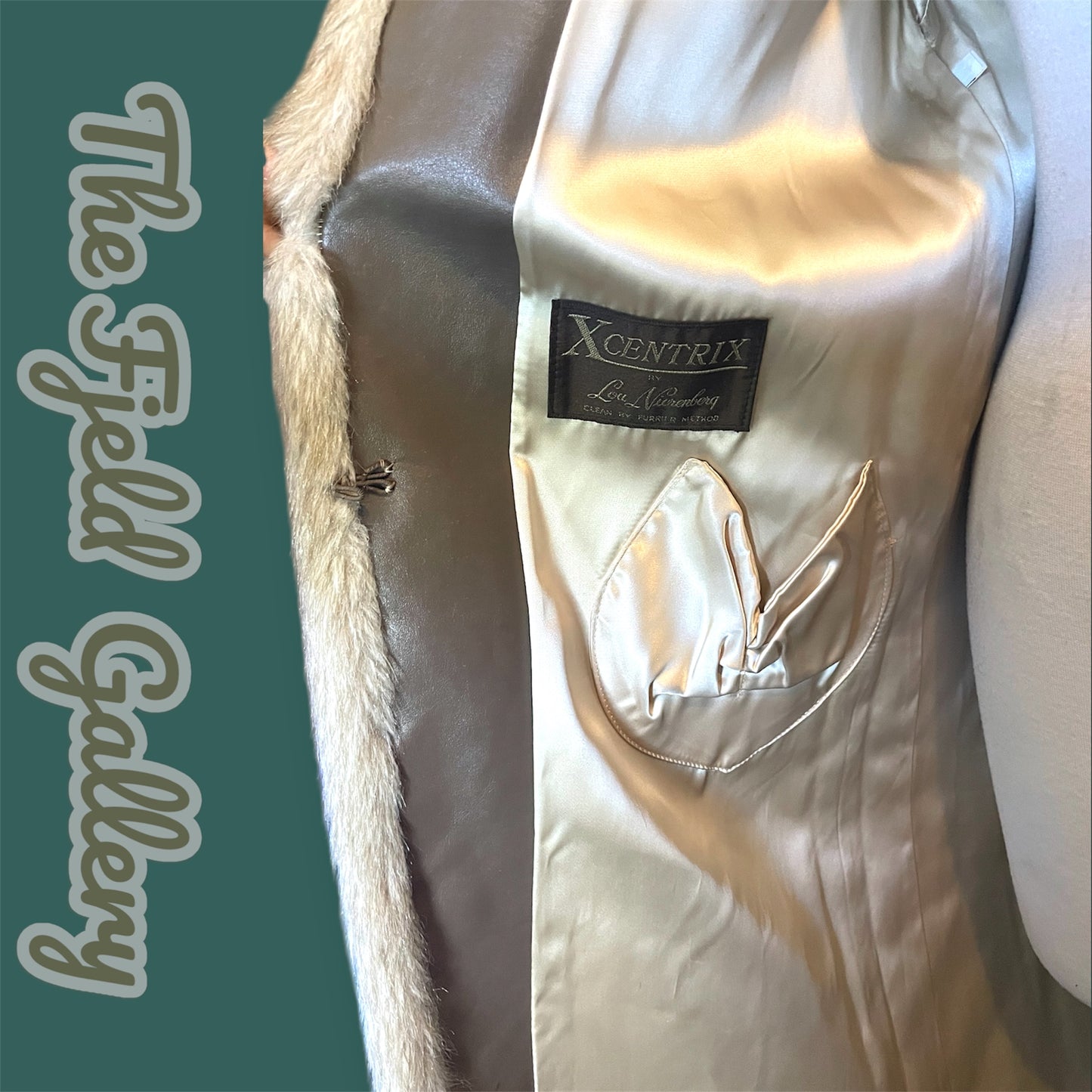 1960 Beige & Ivory Faux Fur Long Overcoat w/ Attached Fur Scarf