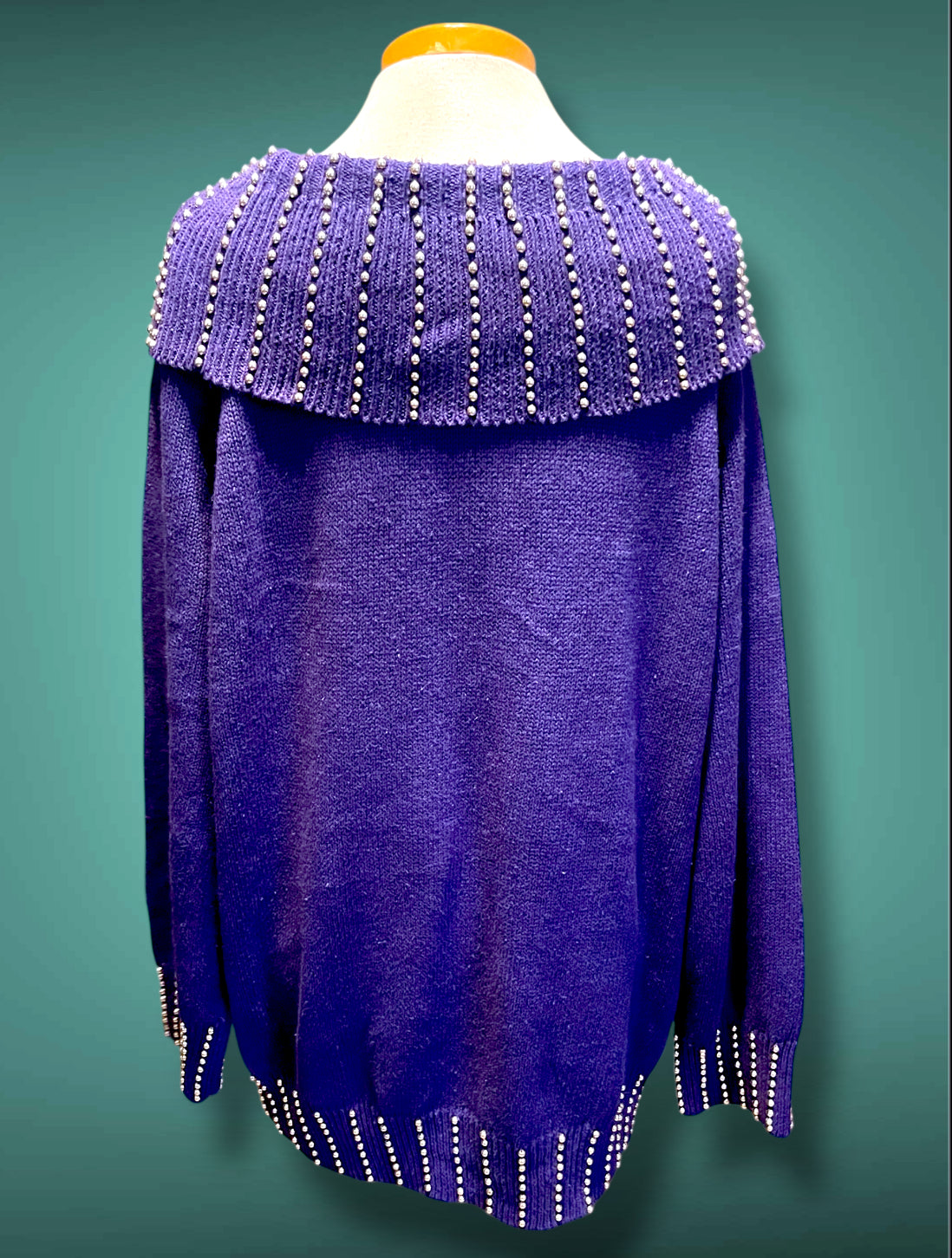 Vintage 1980’s Purple Oversized Boat Neck Sweater with Gold Bead Detail Design