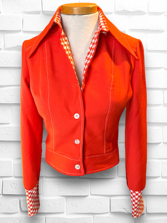 1960’s Judy Wayne Bright Orange & White Plaid Jacket