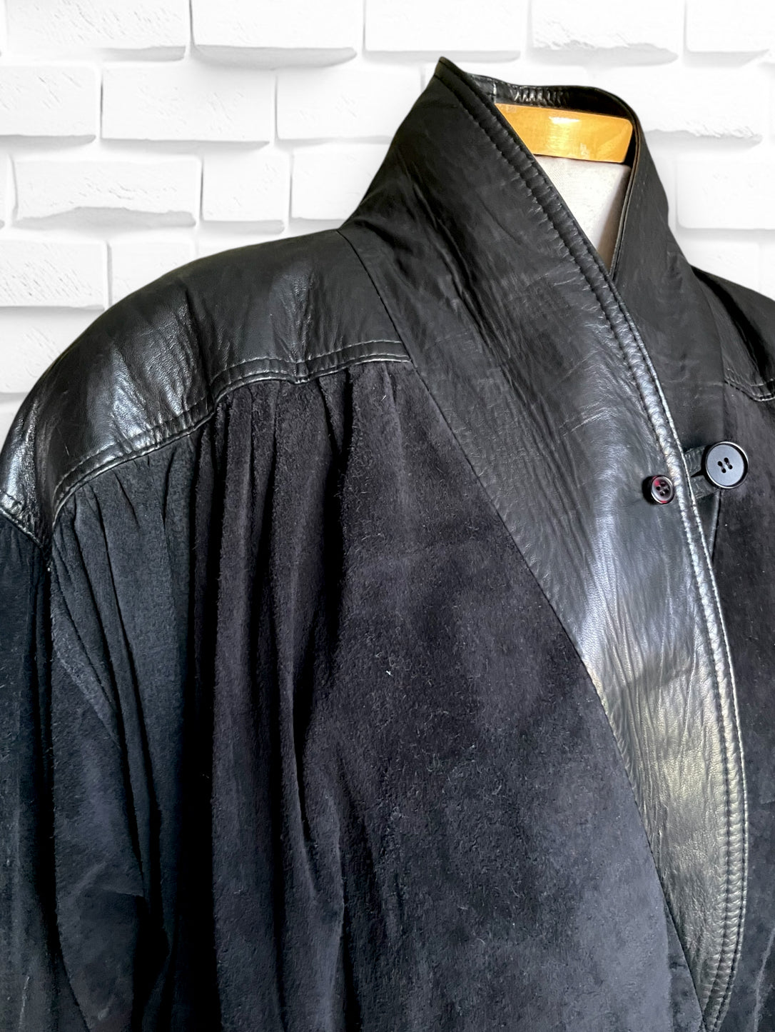 Vintage 1980’s Black Leather & Suede Puffy Oversized Jacket