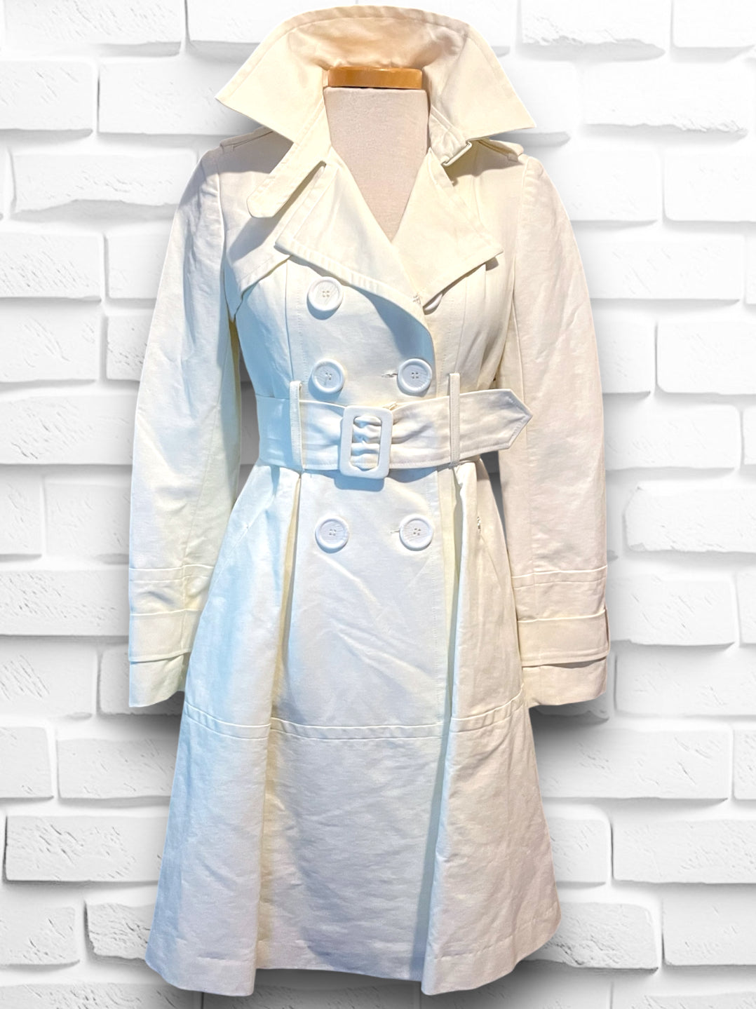 Vintage 1990’s XOXO Cream Dress Cut Belted Trench Coat