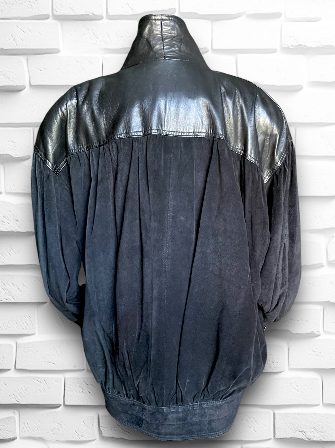 Vintage 1980’s Black Leather & Suede Puffy Oversized Jacket