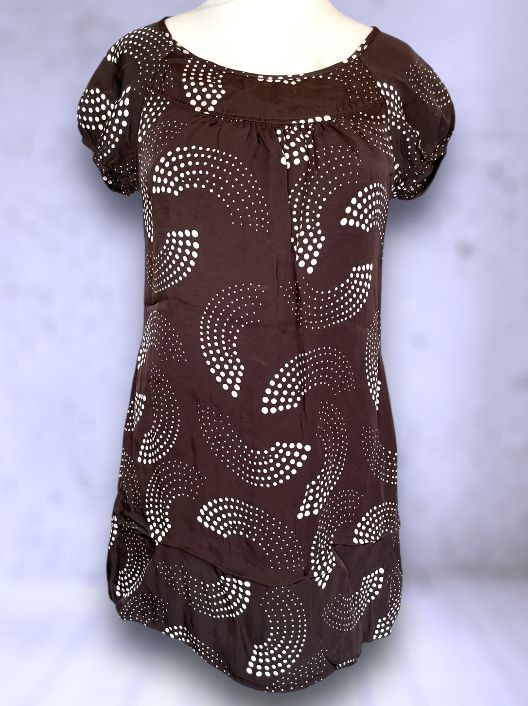 Retro 1960’s Brown & Cream Abstract Polkadot Print Short Dress