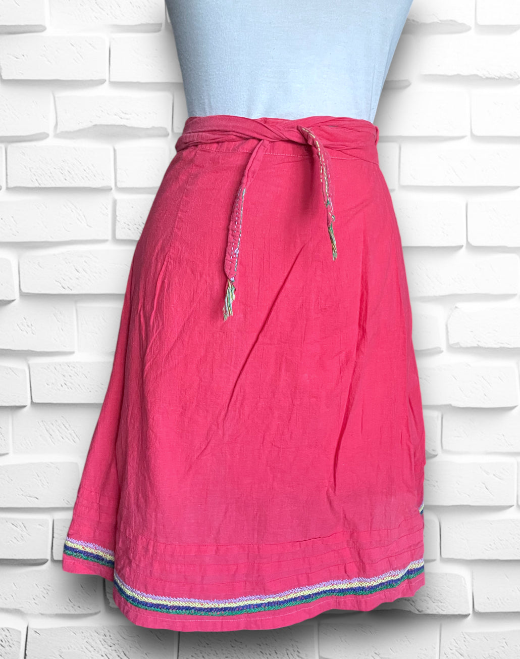 Vintage 1970’s Red Wrap Skirt & Vest with Rainbow Embroidery