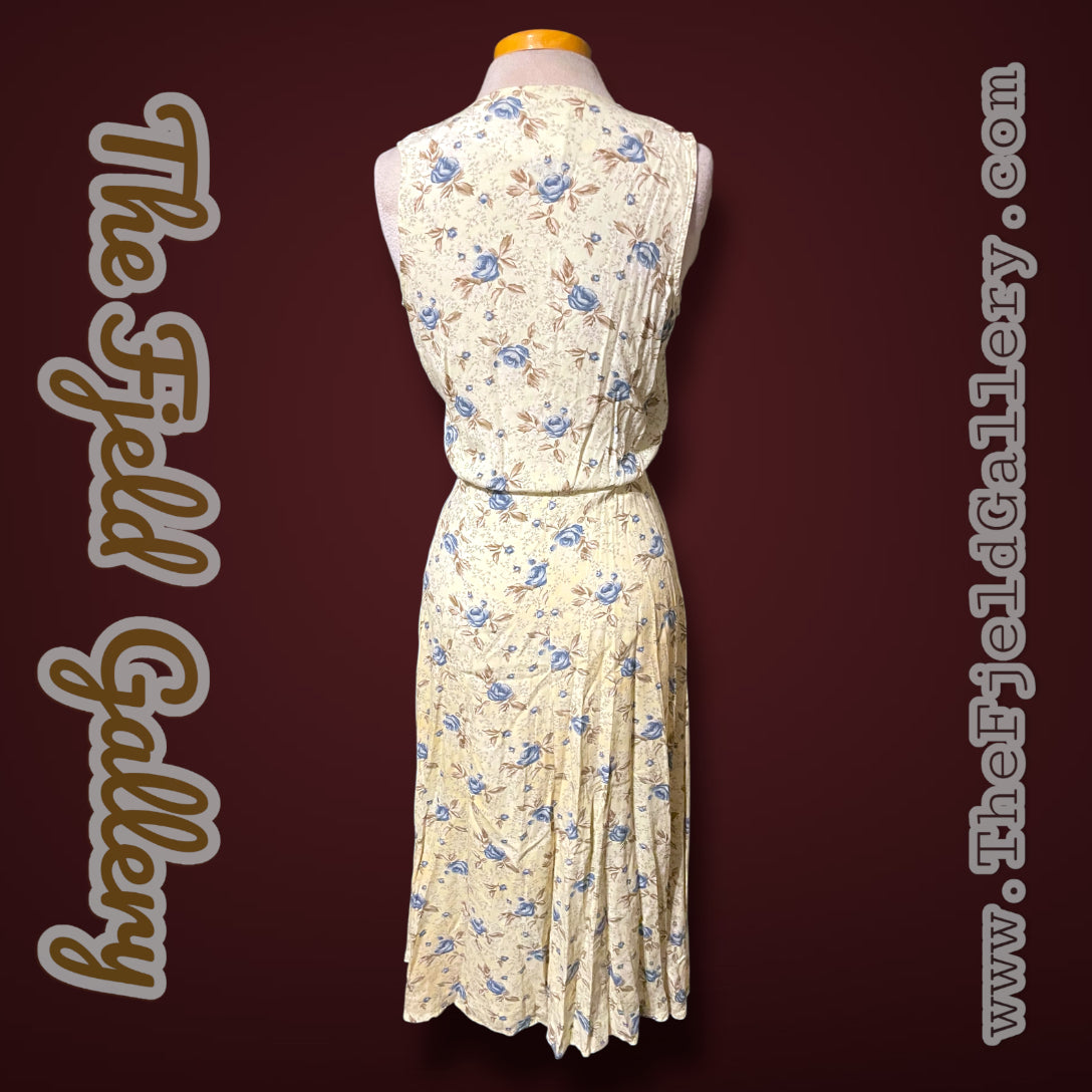 1990’s GAP Pale Yellow & Blue Floral Sleeveless Maxi Wrap Dress sz XS
