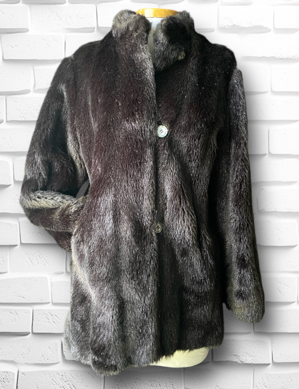 Vintage 1960’s Wiman Dark Brown Faux Fur Jacket with Abalone Buttons