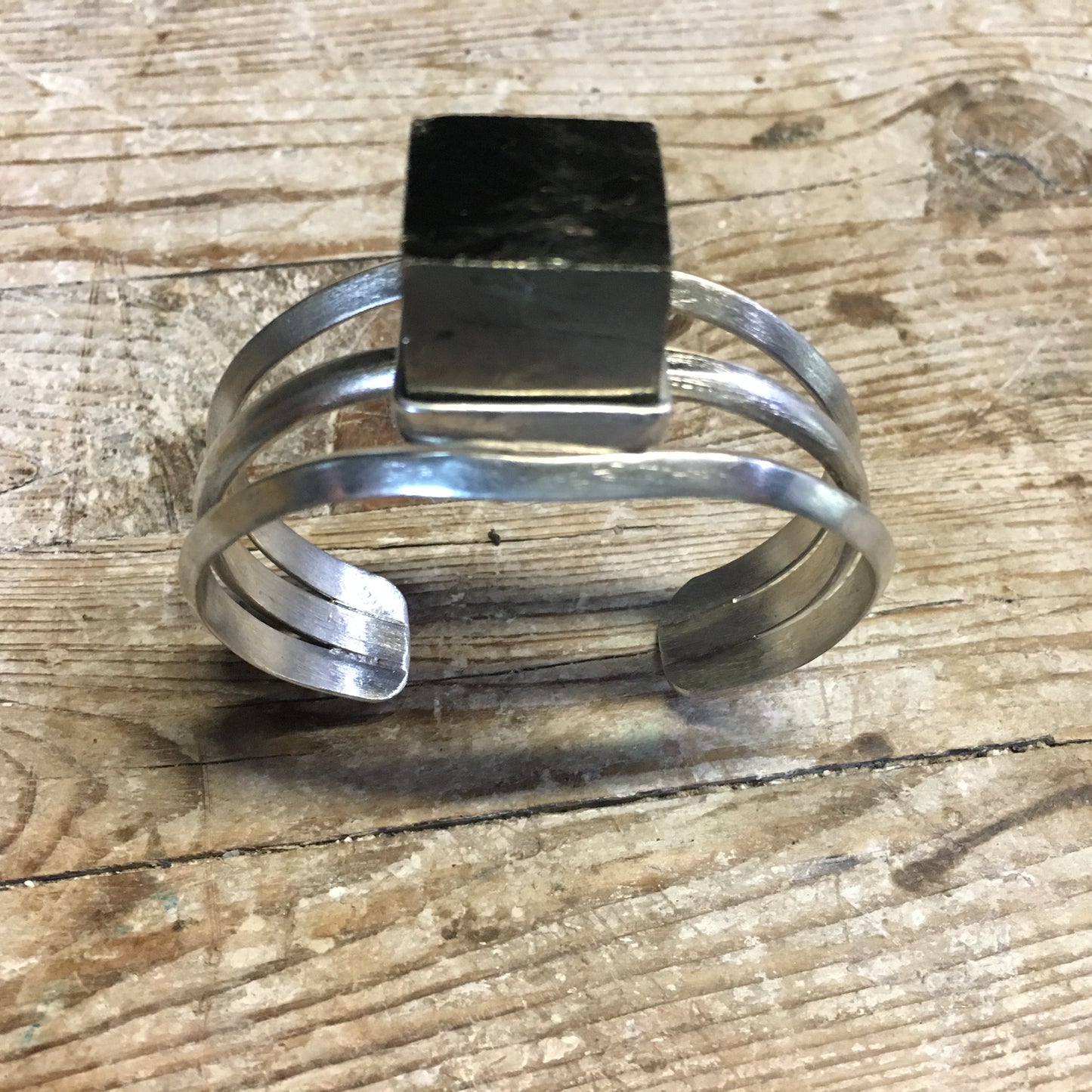 Handmade Pyrite Gemstone Sterling Silver Cuff Bracelet