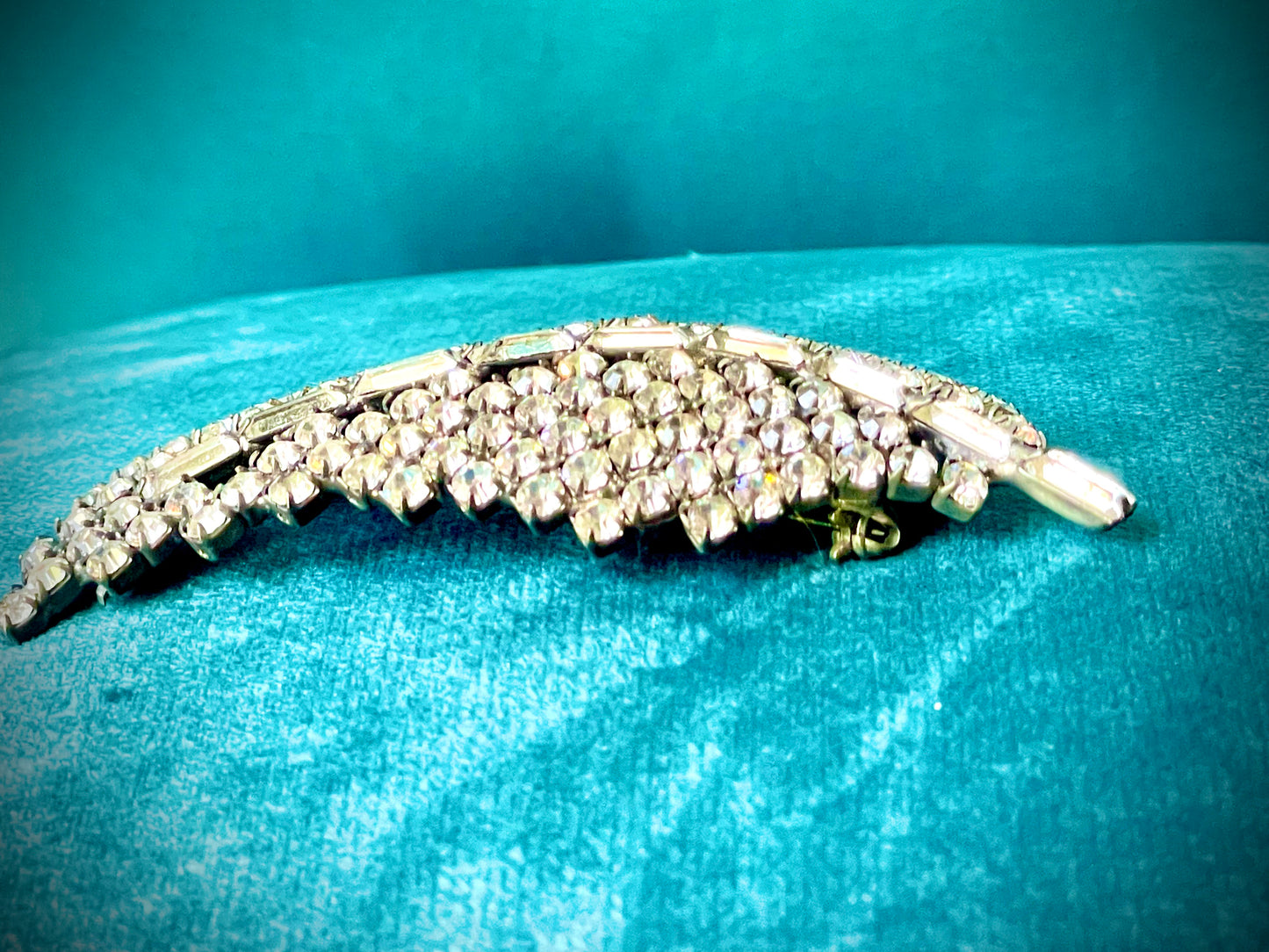 Juliana Vintage Crystal Rhinestone Silver Leaf Brooch