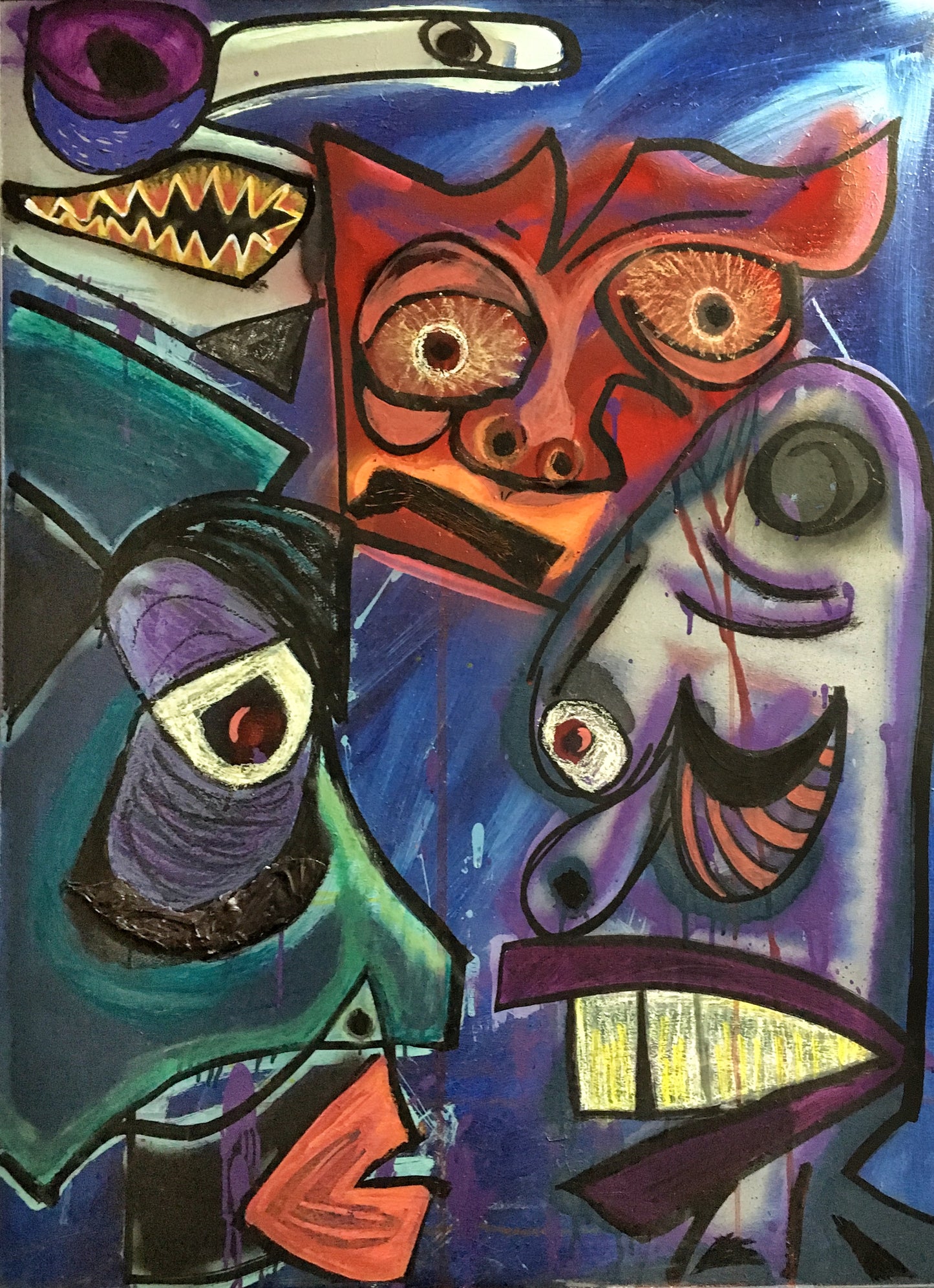 Mixed Media Painting “Making Friends” Framed on Canvas 4’x3’