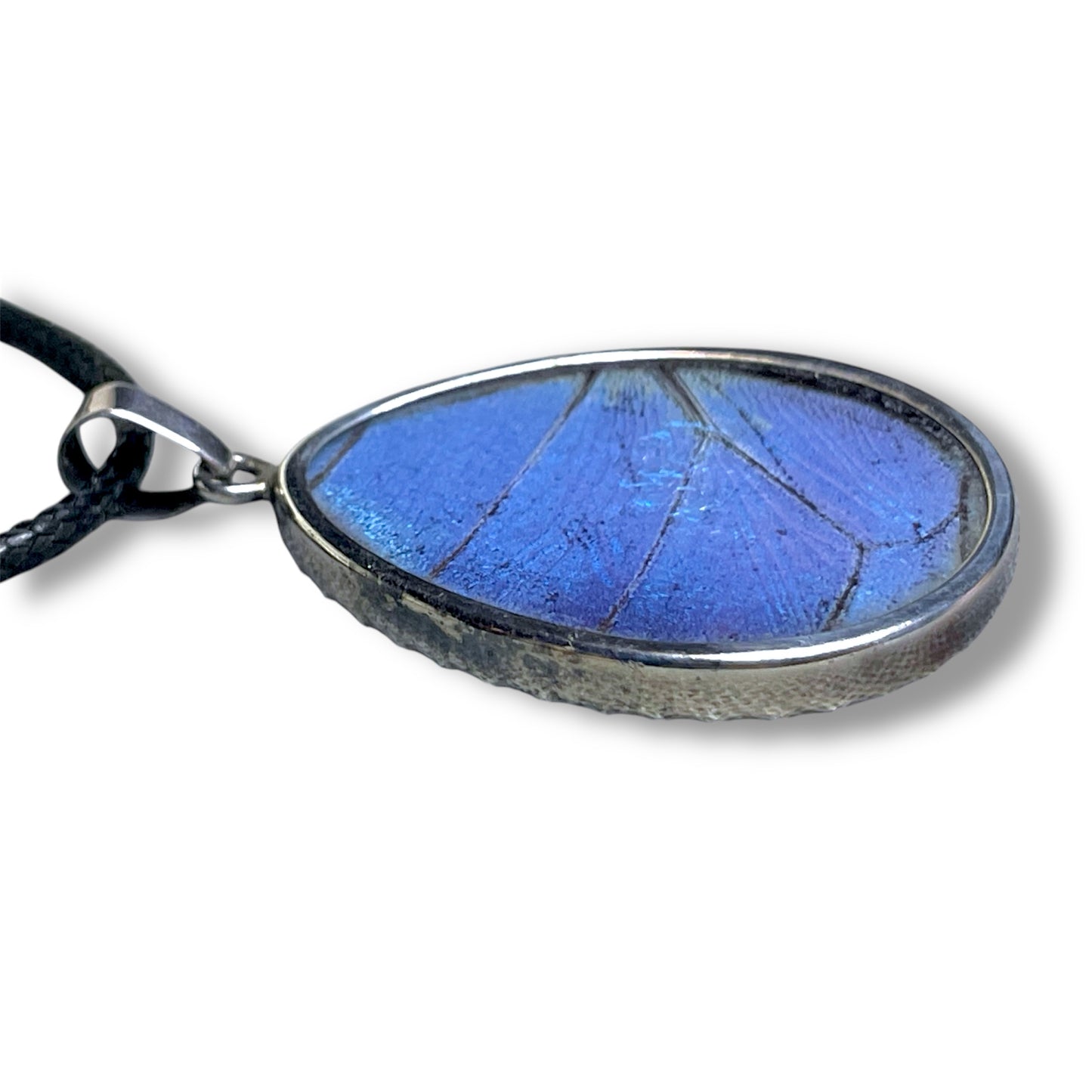 Sterling Silver Double Sided Blue & Brown Eye Butterfly Wing Teardrop Necklace Pendant