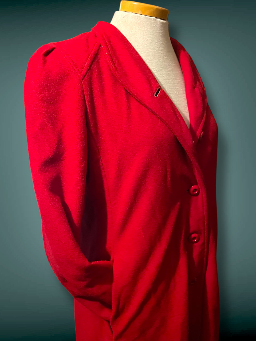 1960’s Red Faux Cashmere Long Wellington Overcoat