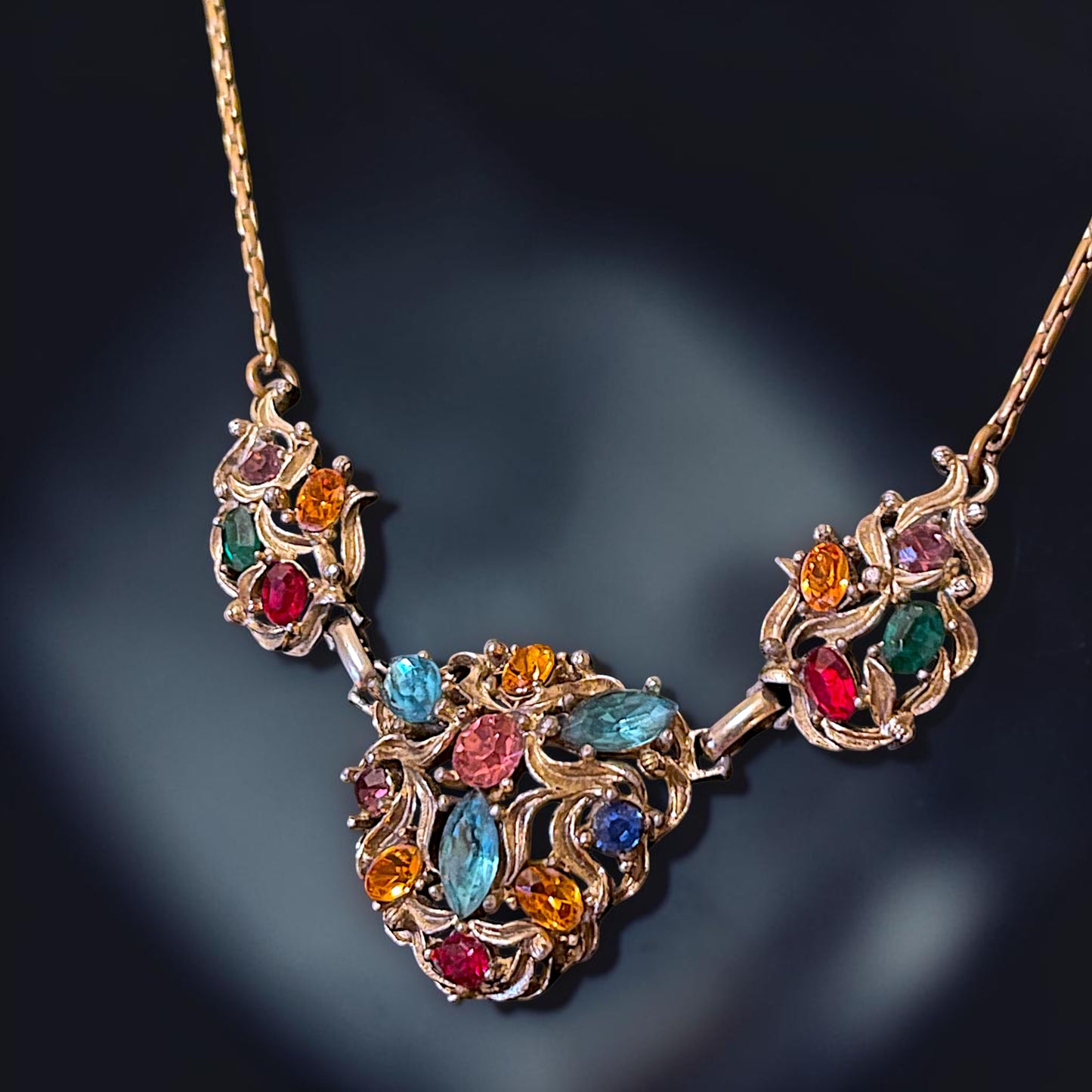 Art Nouveau Fruit Salad Czech Multicolor Crystal Rhinestone Choker Necklace
