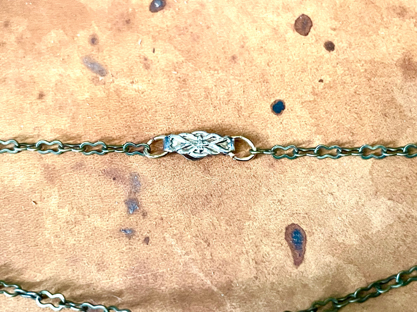 Art Nouveau Brass & Green Enamel Blue Art Glass Cameo Locket Necklace