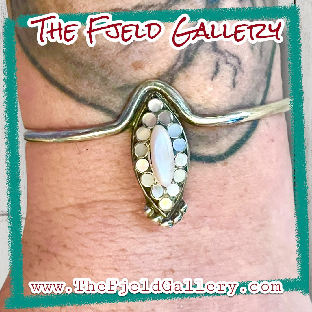 Mother of Pearl & Opal Sterling Silver Cuff Bracelet