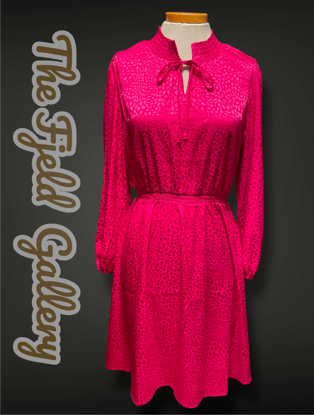 Vintage 1980’s Pink Magenta Shiny Leopard Print Elastic Waist Dress