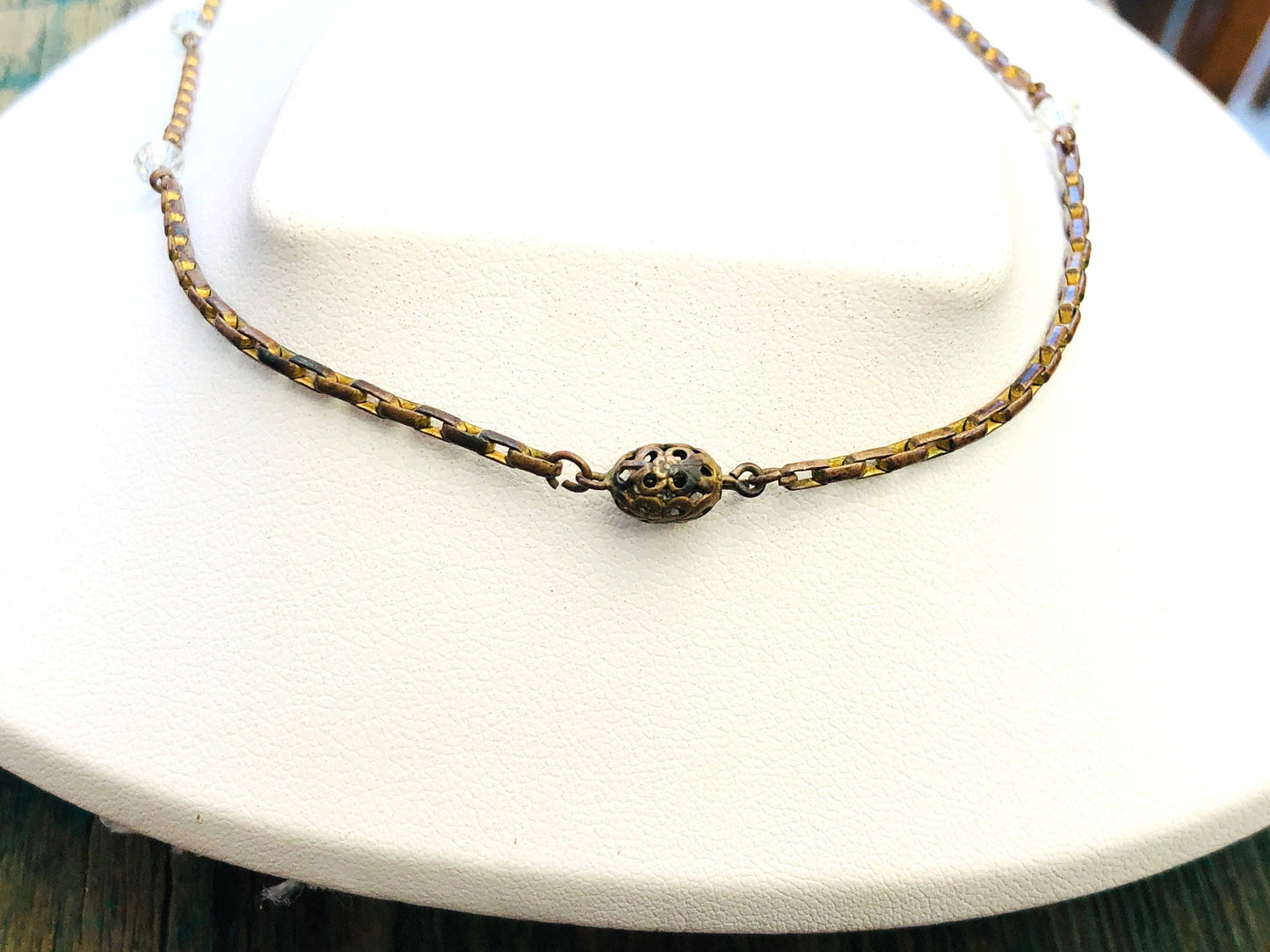 Antique Victorian Faceted Quartz Gemstone Briolette Teardrop & Brass Sawblade Festoon Necklace