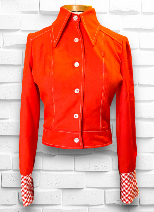 1960’s Judy Wayne Bright Orange & White Plaid Jacket