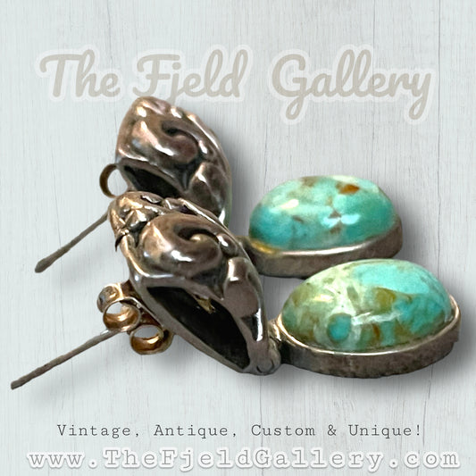 Sterling Silver & Turquoise Flourish Dangle Earrings