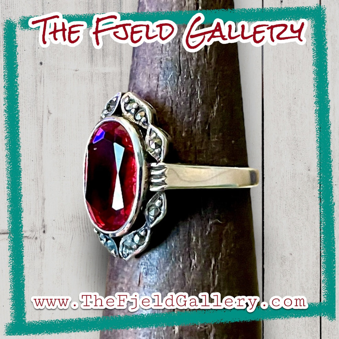 Ruby & Marcasite Sterling Silver Ring