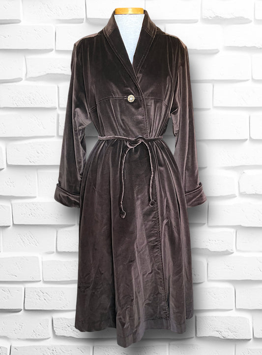 Vintage 1960’s Brown Velvet Robe Style Babydoll Long Overcoat