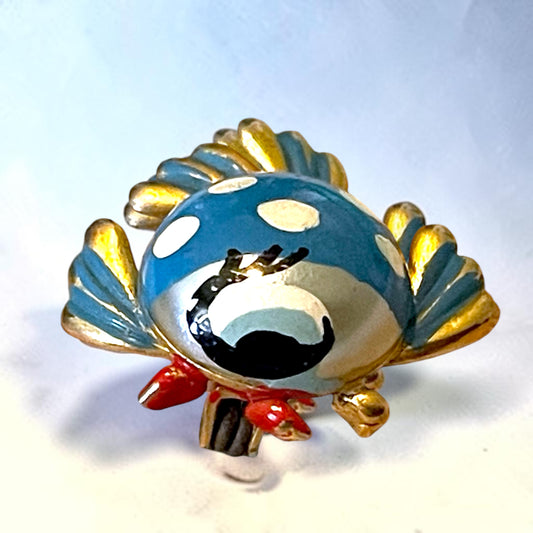 Vintage 1940 Polkadot Kissing Fish Brass Figural Spain Brooch