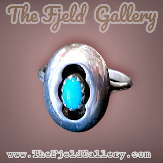 Native American Sterling Silver & Turquoise Shadowbox Ring