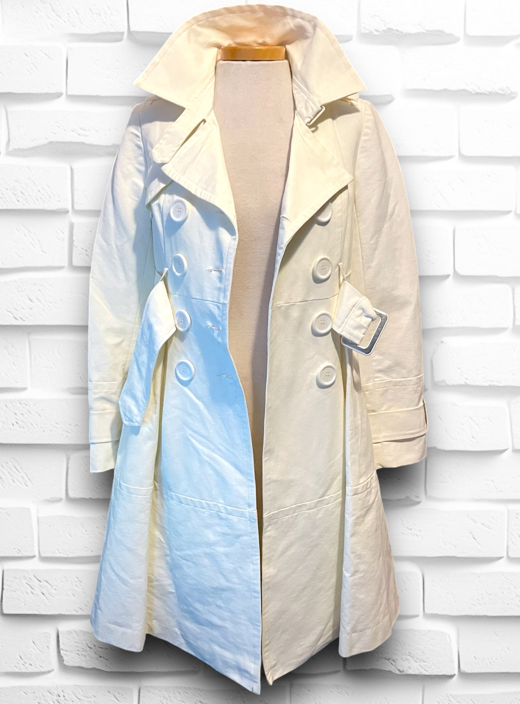 Vintage 1990’s XOXO Cream Dress Cut Belted Trench Coat