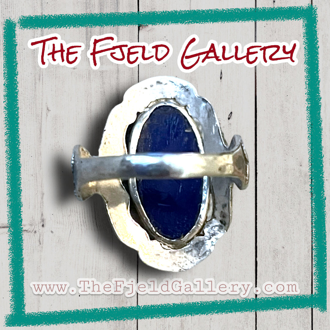 Art Nouveau Deep Blue Lapis Gemstone Sterling Silver Ring