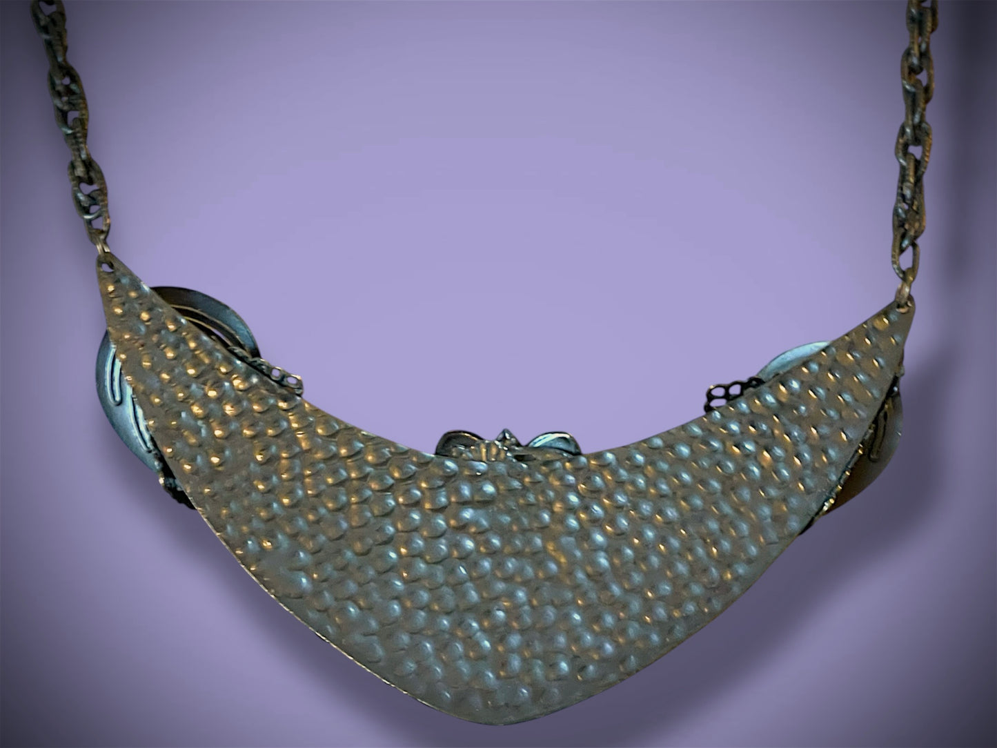 Art Nouveau Hand Hammered Brass & Citrine Crystal Chevron Choker Necklace