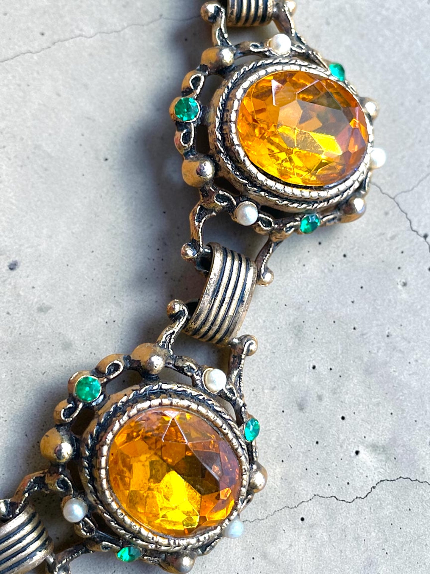 Incredible Victorian Bookchain Chunky Citrine & Peridot Crystal Choker Necklace