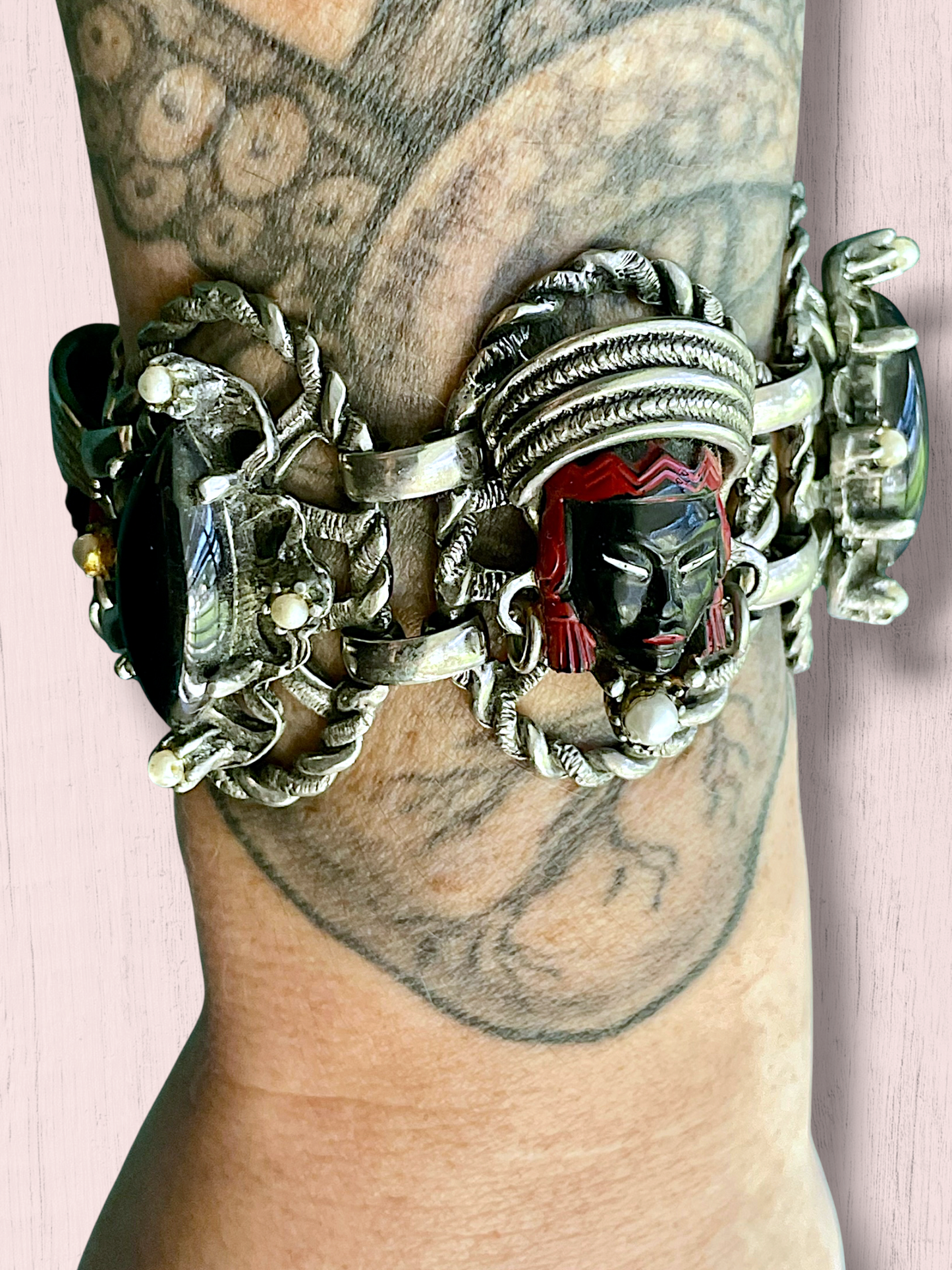 Vintage Selro & Selini African Headdress Face Panel Link Bracelet