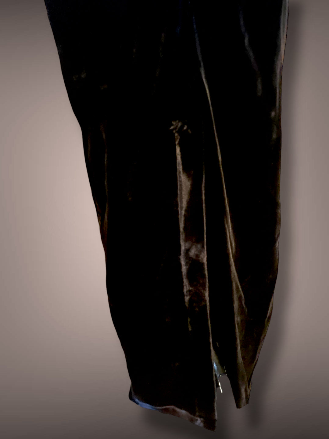 Vintage 1990’s Scott McLintock Black Velvet Maxi Pencil Halter Dress with Gold Glitter Damask Pattern