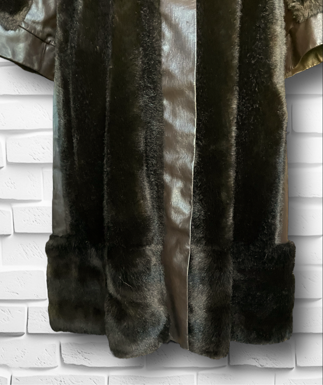 1970’s Vintage Faux Bear Fur & Genuine Leather Long Trench Coat Made in UK