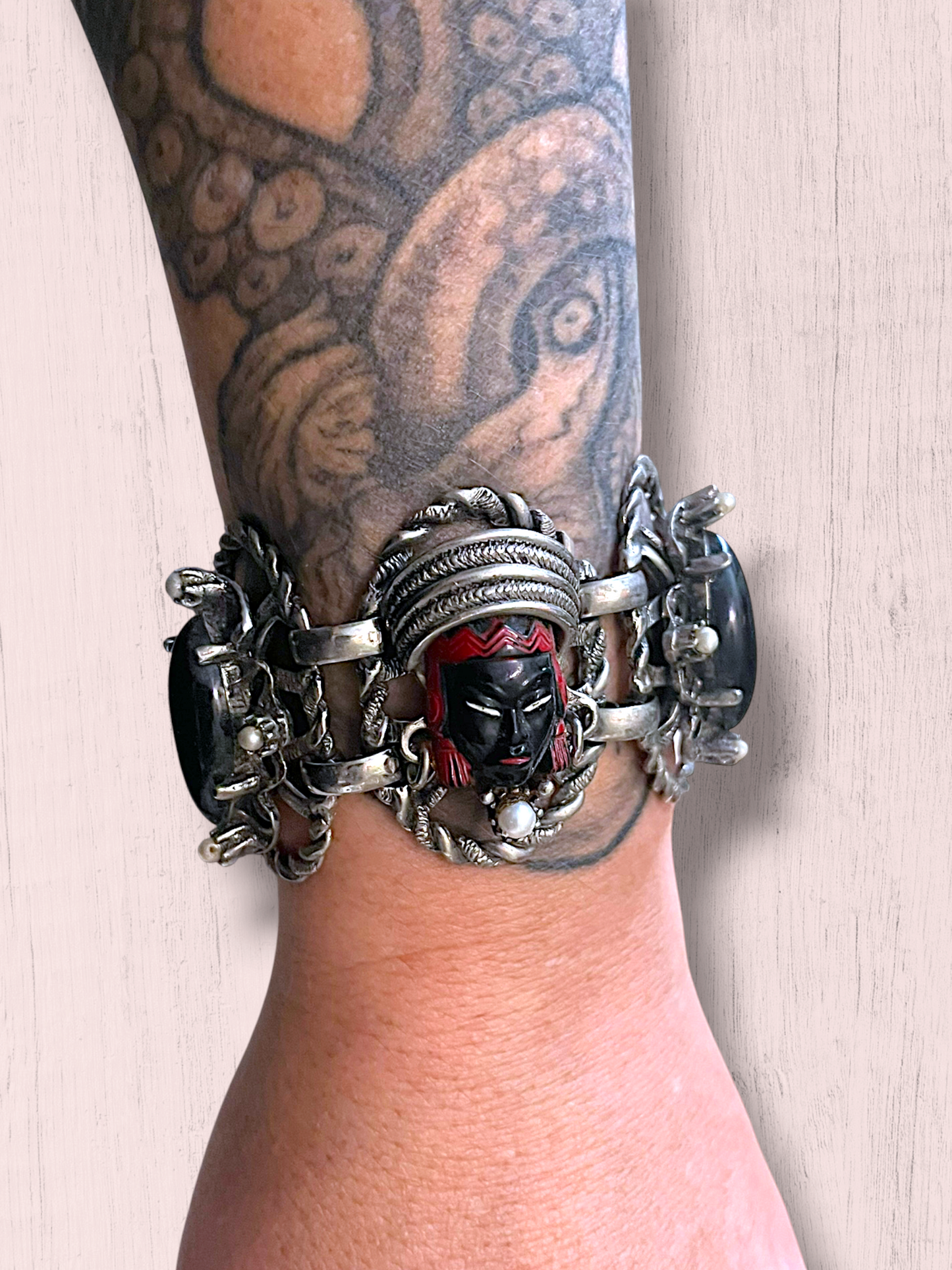 Vintage Selro & Selini African Headdress Face Panel Link Bracelet