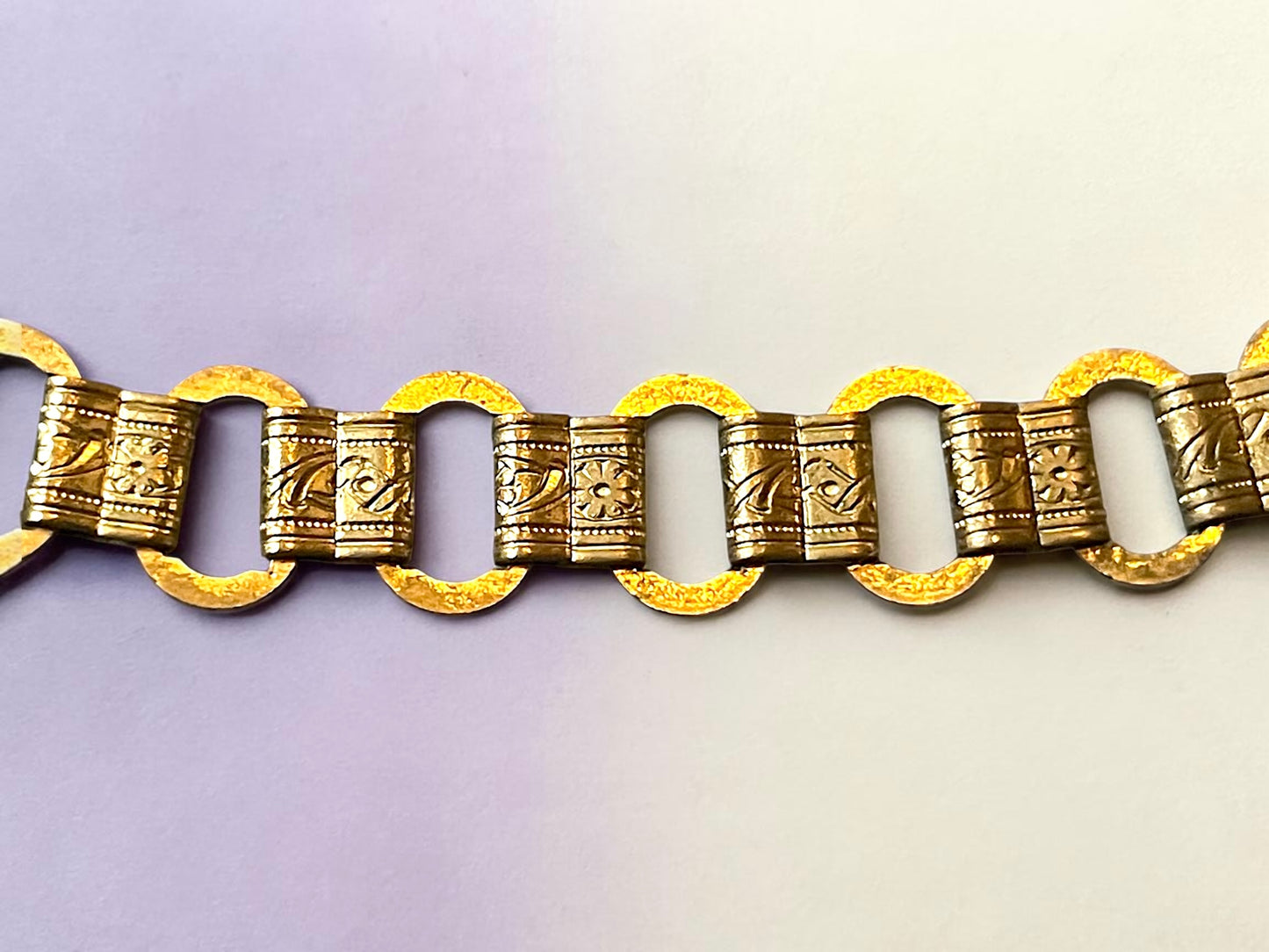 Incredible Victorian Booklink Chain Purple Marble Art Glass Festoon Necklace