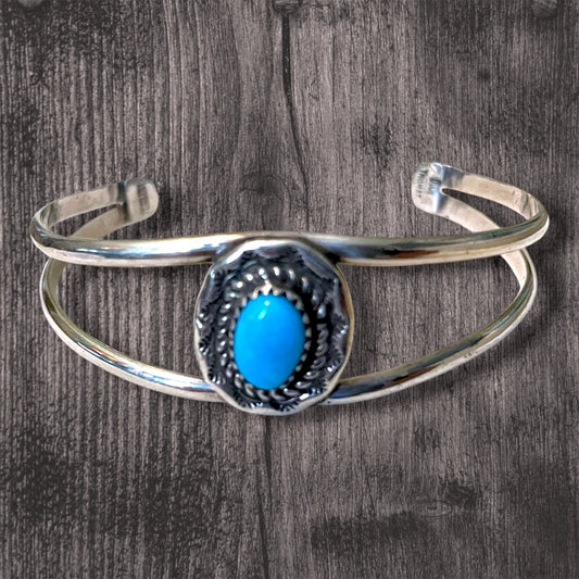 Vintage D.C. Thomas Navajo Native American Turquoise Sterling Silver Cuff Bracelet