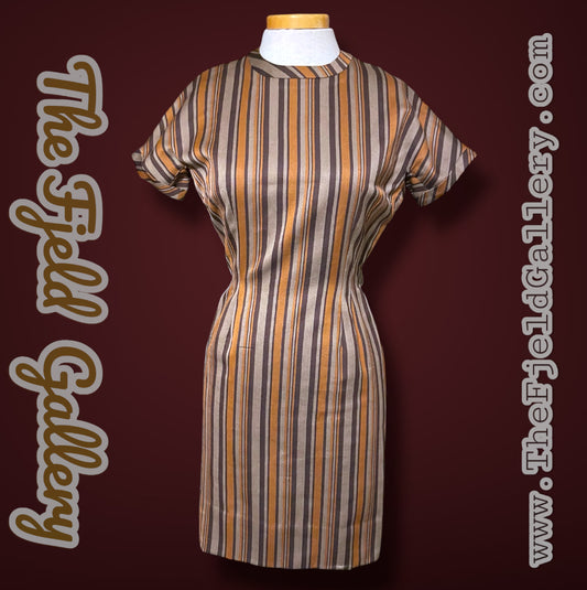 Amazing 1970’s Striped Brown, Tan & Orange Short Sheath Dress